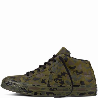 Converse One Star Nubuck Utility Camo Mid Tops Womens - Green/Black Shoes (469WEFMK)